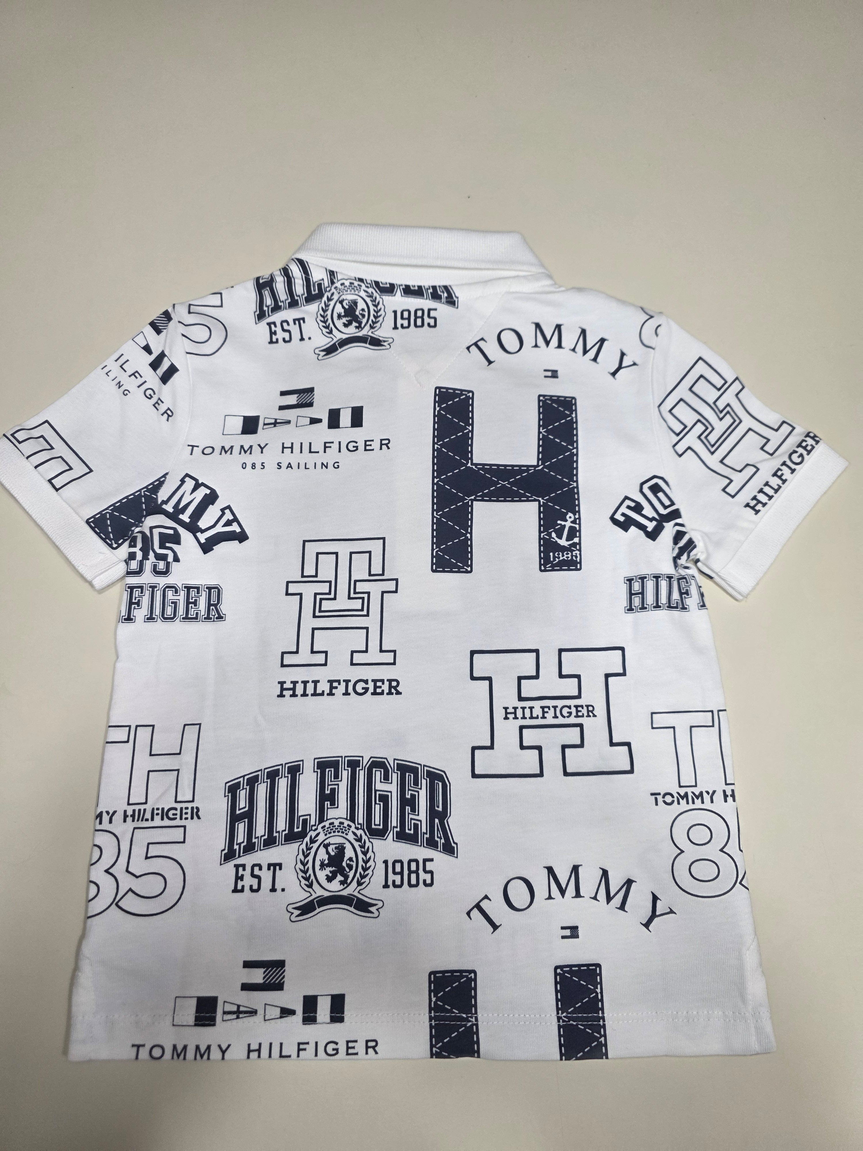 Tommy Hilfiger Kids' Vintage 1985 White & Navy Polo Shirt | Size XXS (2-3 Years) | Brand New