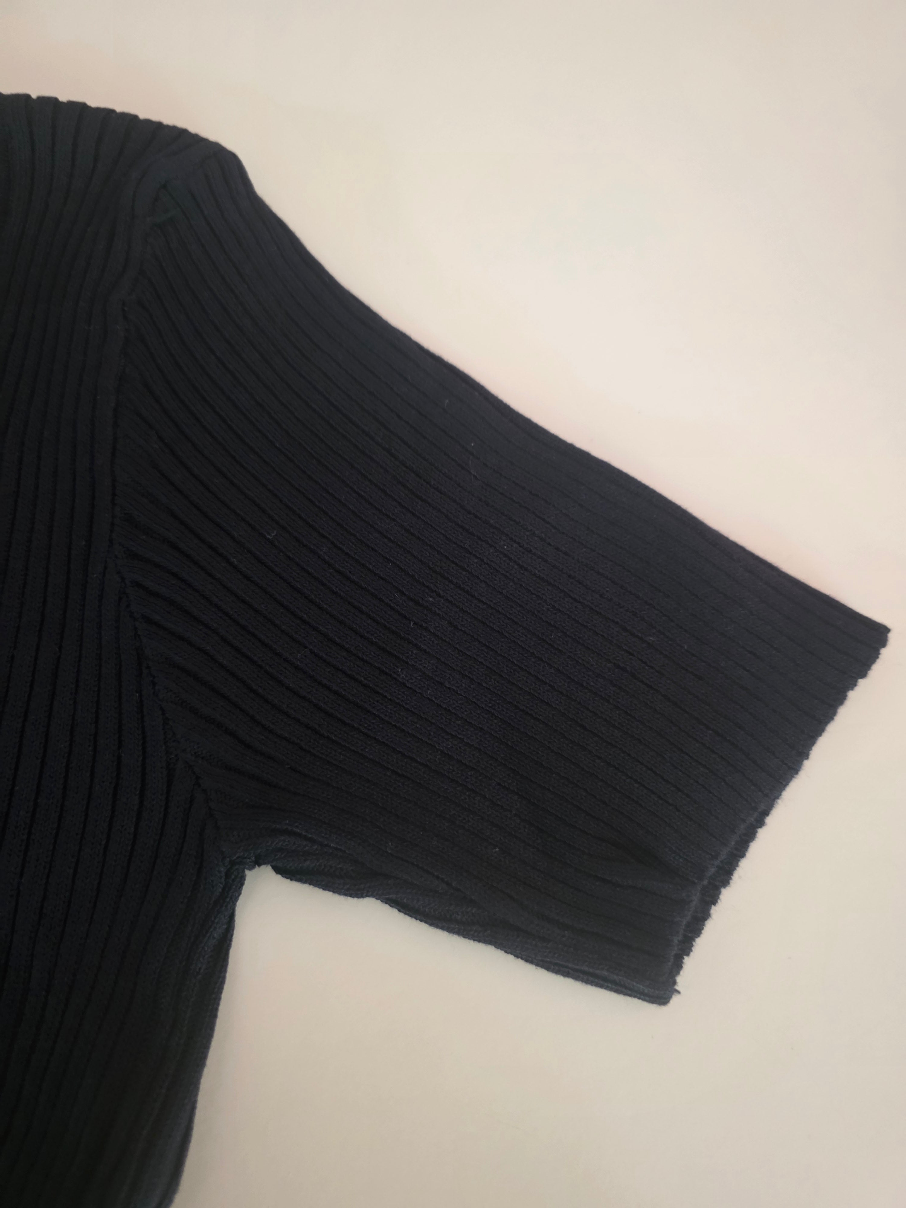 Women's Black Crystal-Embellished Ribbed Knit Top | Half Sleeve | Size S/M | Excellent