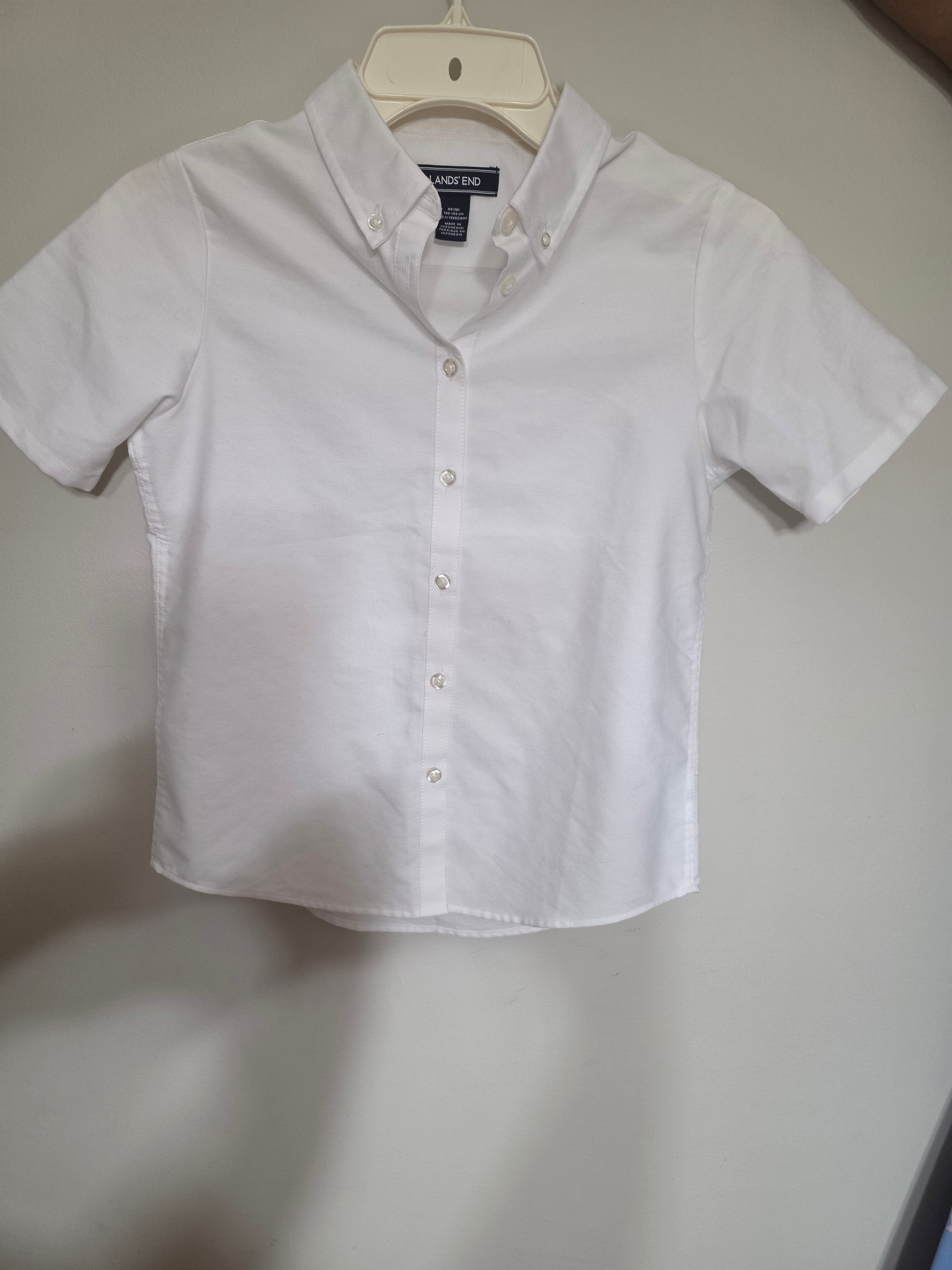 Lands' End Boys White Short Sleeve Oxford Shirt | Size 10 (10-11Y) | Like New