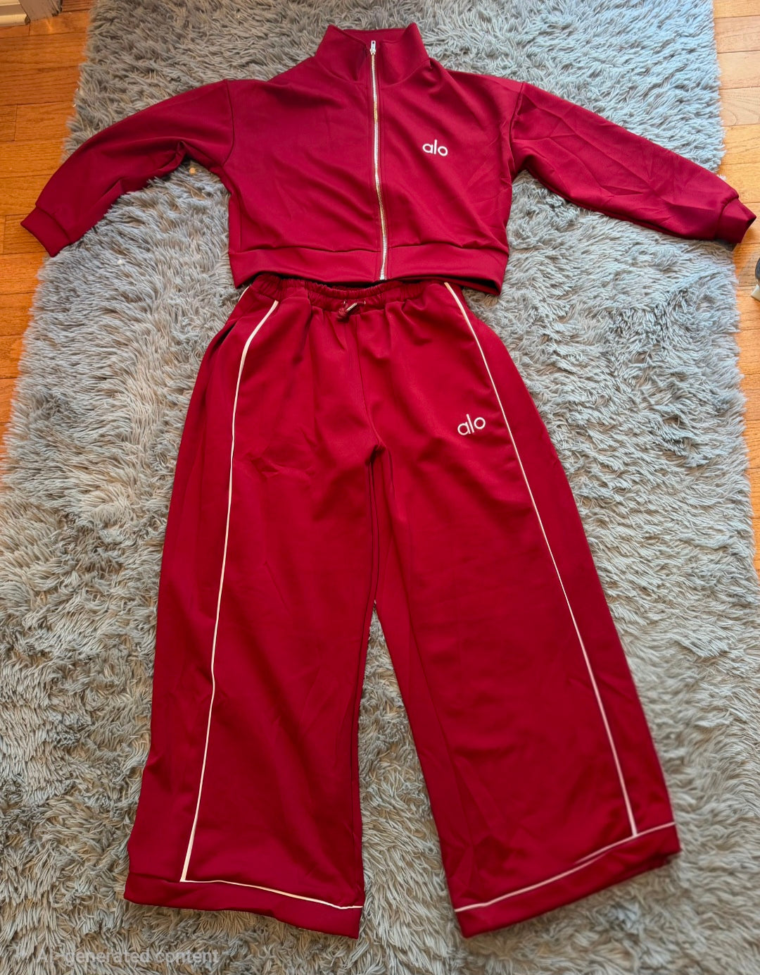 Women's Crimson Red 2-Piece Tracksuit Set | Cropped Zip Jacket & Wide-Leg Pants | Size XL | Like New