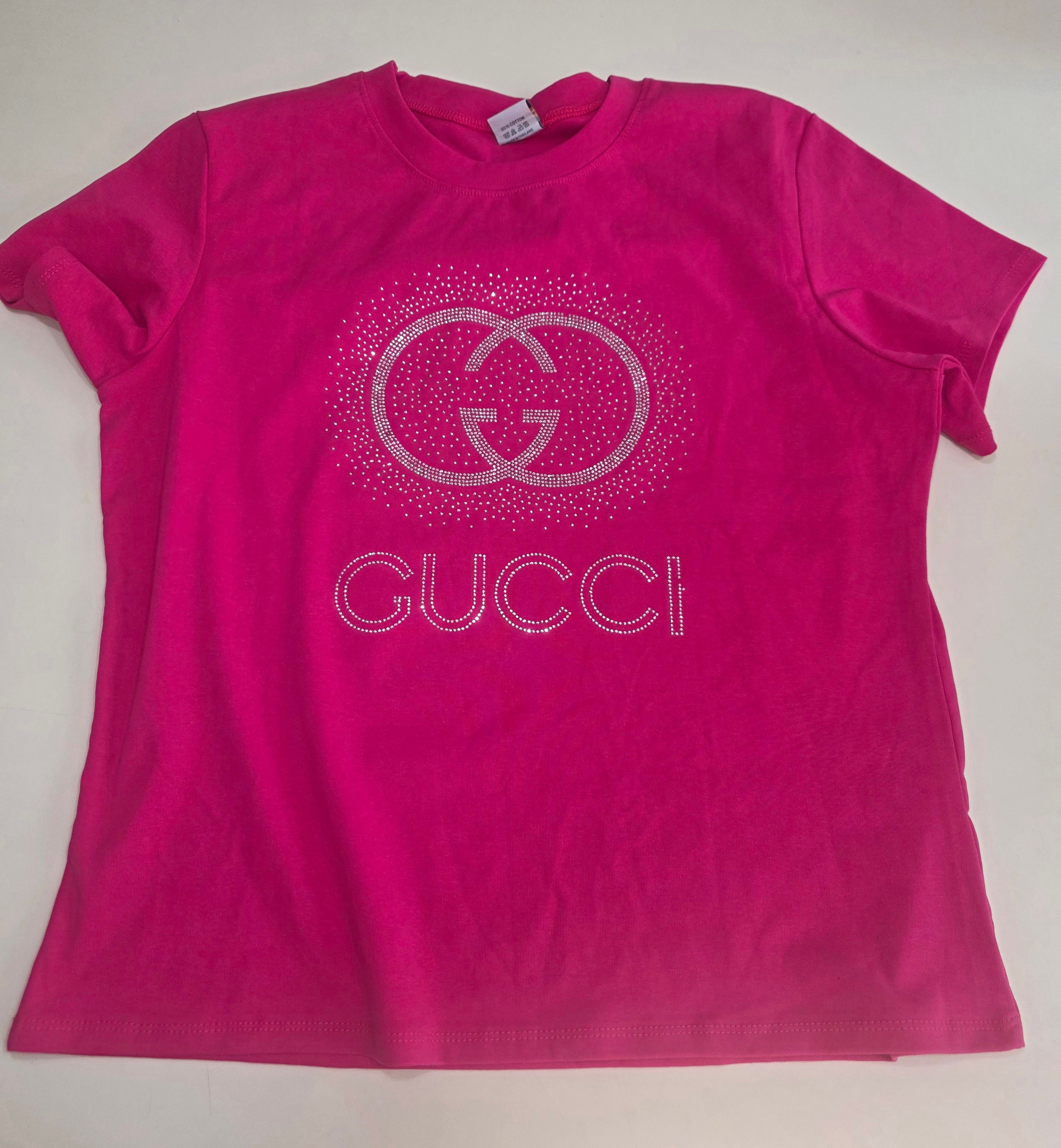 Women's Hot Pink Cotton T-Shirt with Silver rhinestones | M/L