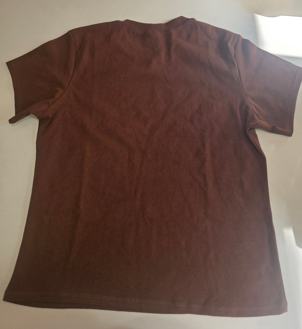 Women’s brown T‑shirt featuring silver embellishments, Size Medium/Large