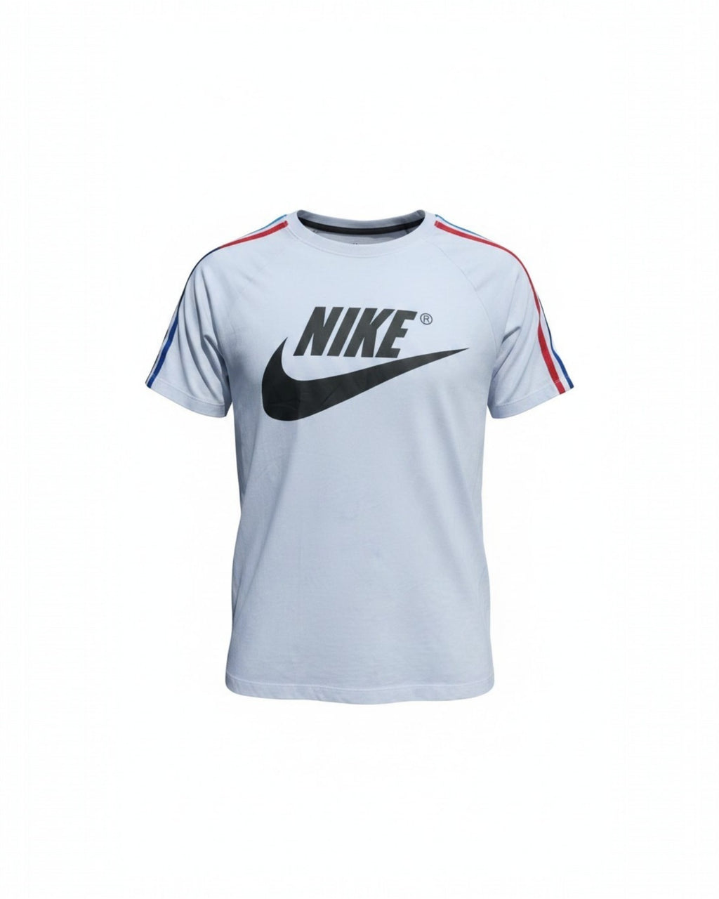 Men's White Sporty T-Shirt | Color Block Stripe Shoulders | Size 2XL (Fits L) | New