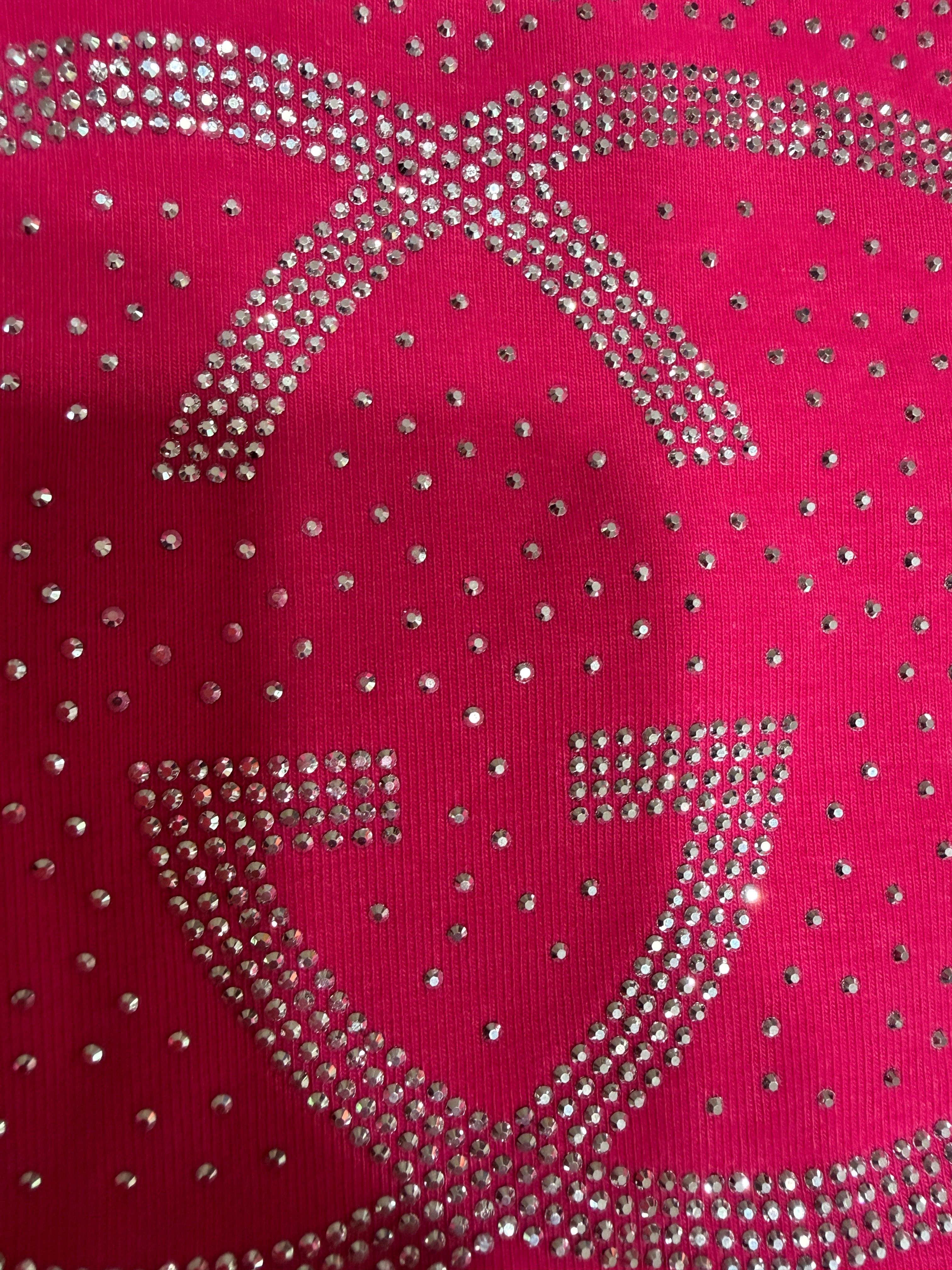 Women's Hot Pink Cotton T-Shirt with Silver rhinestones | M/L