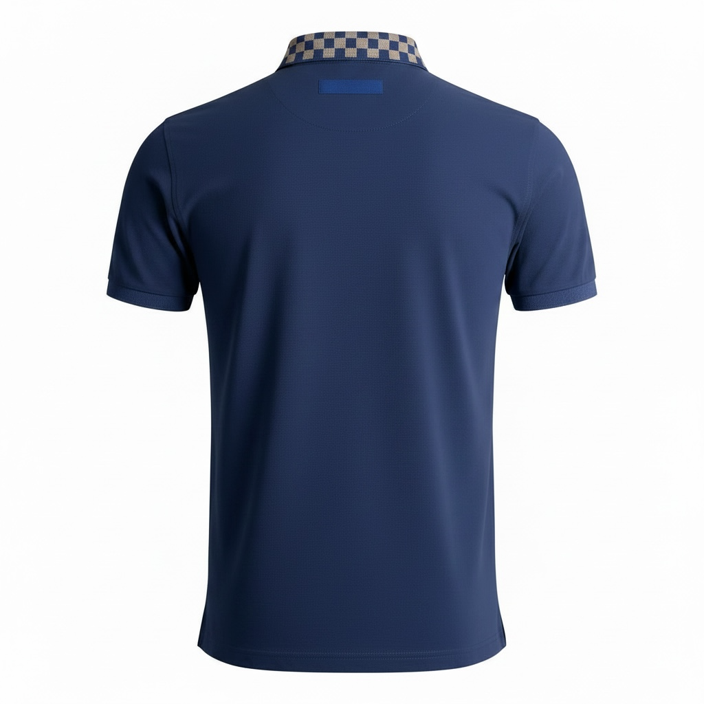 Men's Navy Blue Polo Shirt | Checkered Collar | Size Large | New