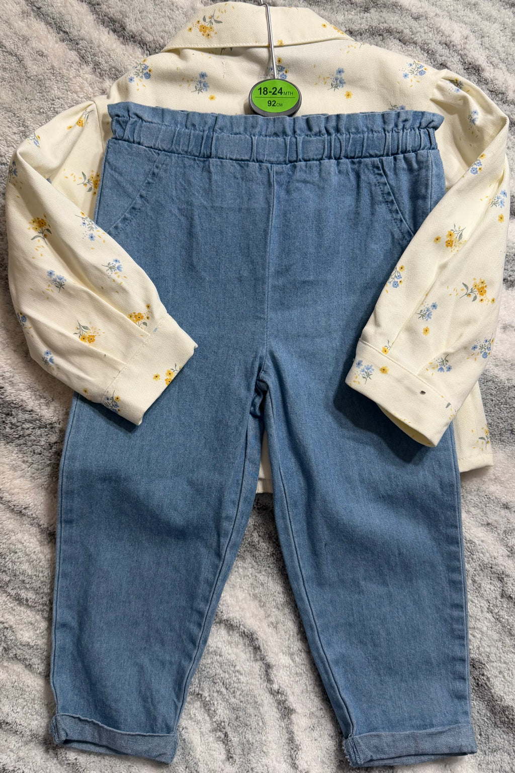 Infant Girls 3-Piece Cotton Outfit Set | Floral Cargo Jacket, Shirt & Pants | 18-24 Months