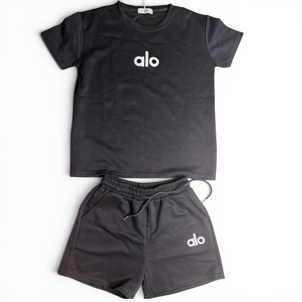 Women's Black Lounge Set | Boxy Tee & Shorts | White Lettering | Size Large | NWT