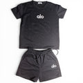 Women's Black Lounge Set | Boxy Tee & Shorts | White Lettering | Size Large | NWT
