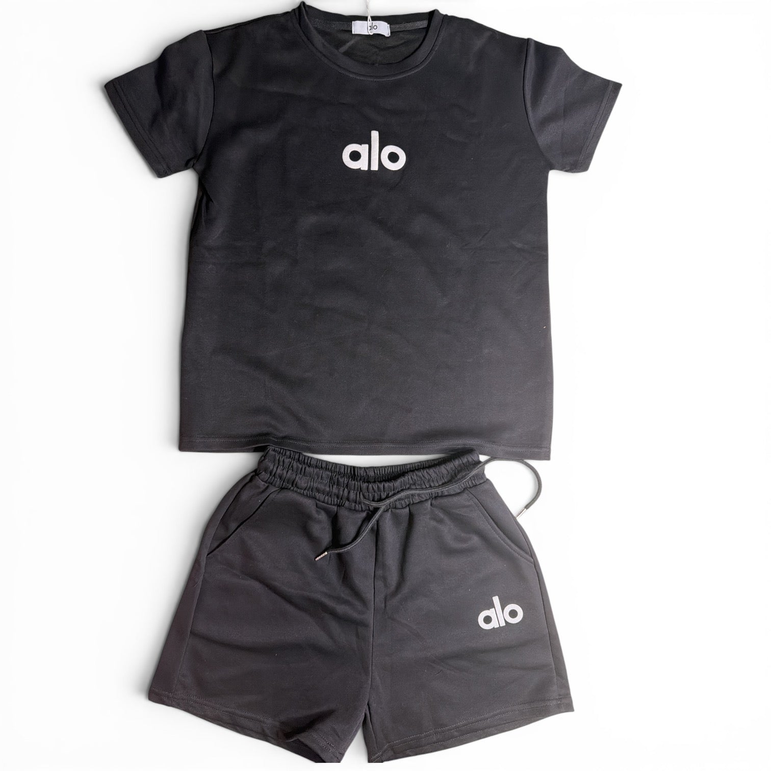 Women's Black Lounge Set | Boxy Tee & Shorts | White Lettering | Size Large | NWT