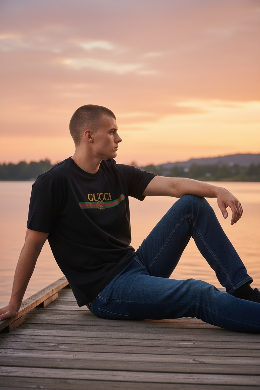 Unisex Black Boxy Streetwear Cotton T-Shirt | Gold, Green & Red Lettering | Fits L/XL | New