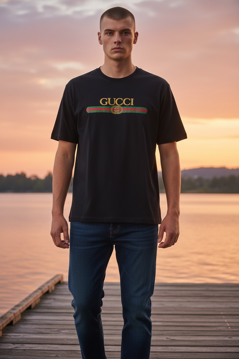 Unisex Black Boxy Streetwear Cotton T-Shirt | Gold, Green & Red Lettering | Fits L/XL | New