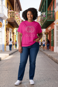 Women's Hot Pink Cotton T-Shirt with Silver rhinestones | M/L