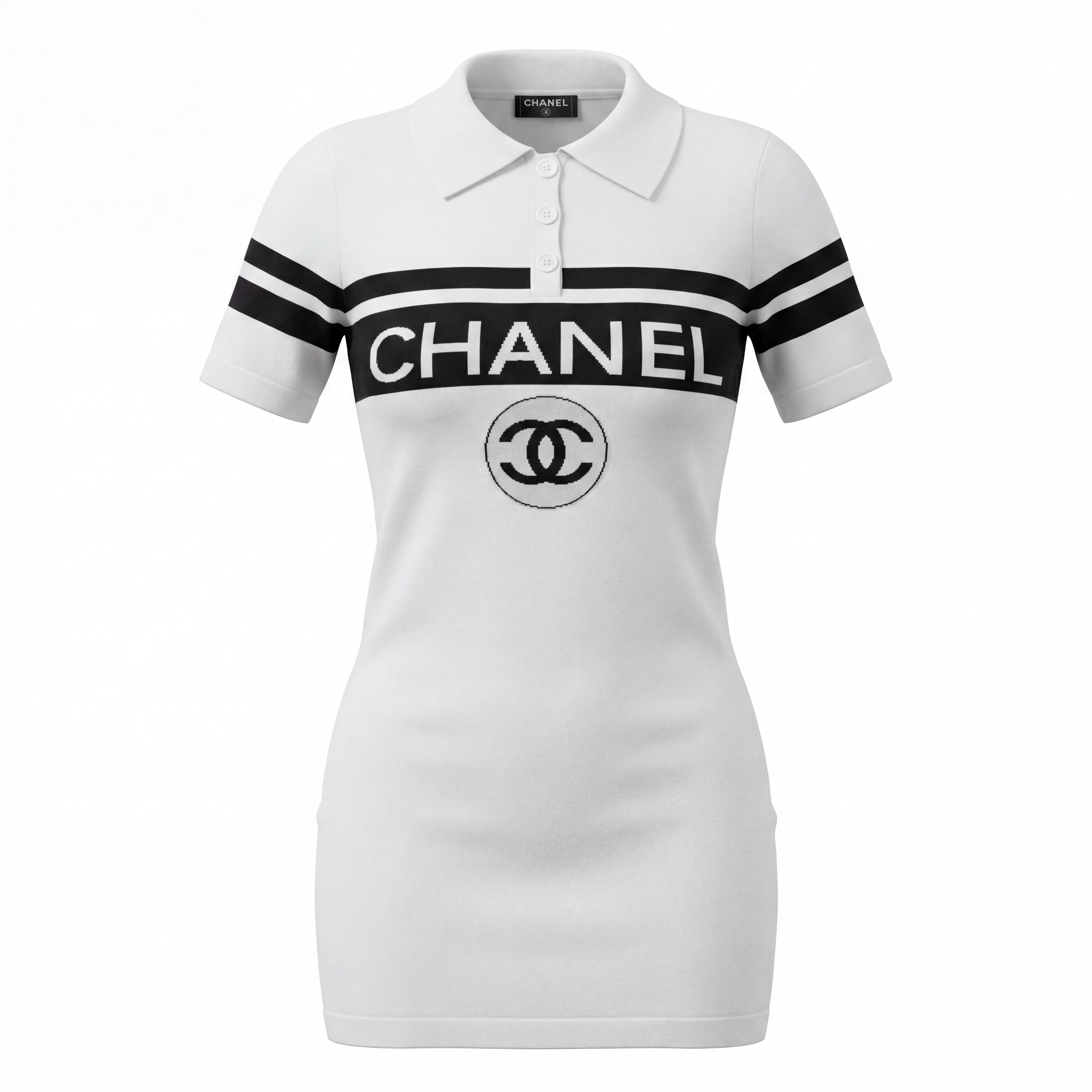 Women's Off-White Knitted Polo Dress | Black Lettering | Size M/L | Stretchy | New