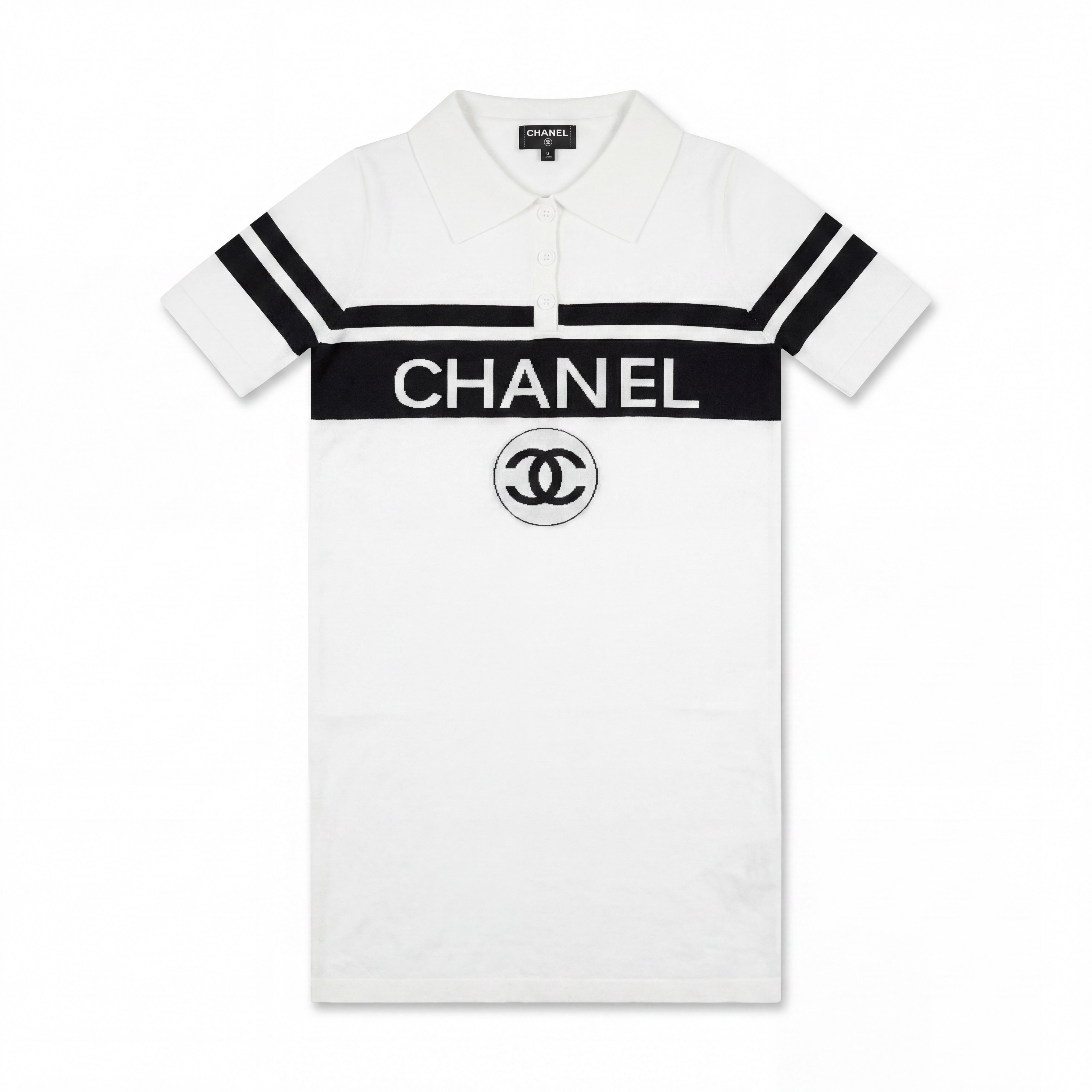 Women's Off-White Knitted Polo Dress | Black Lettering | Size M/L | Stretchy | New