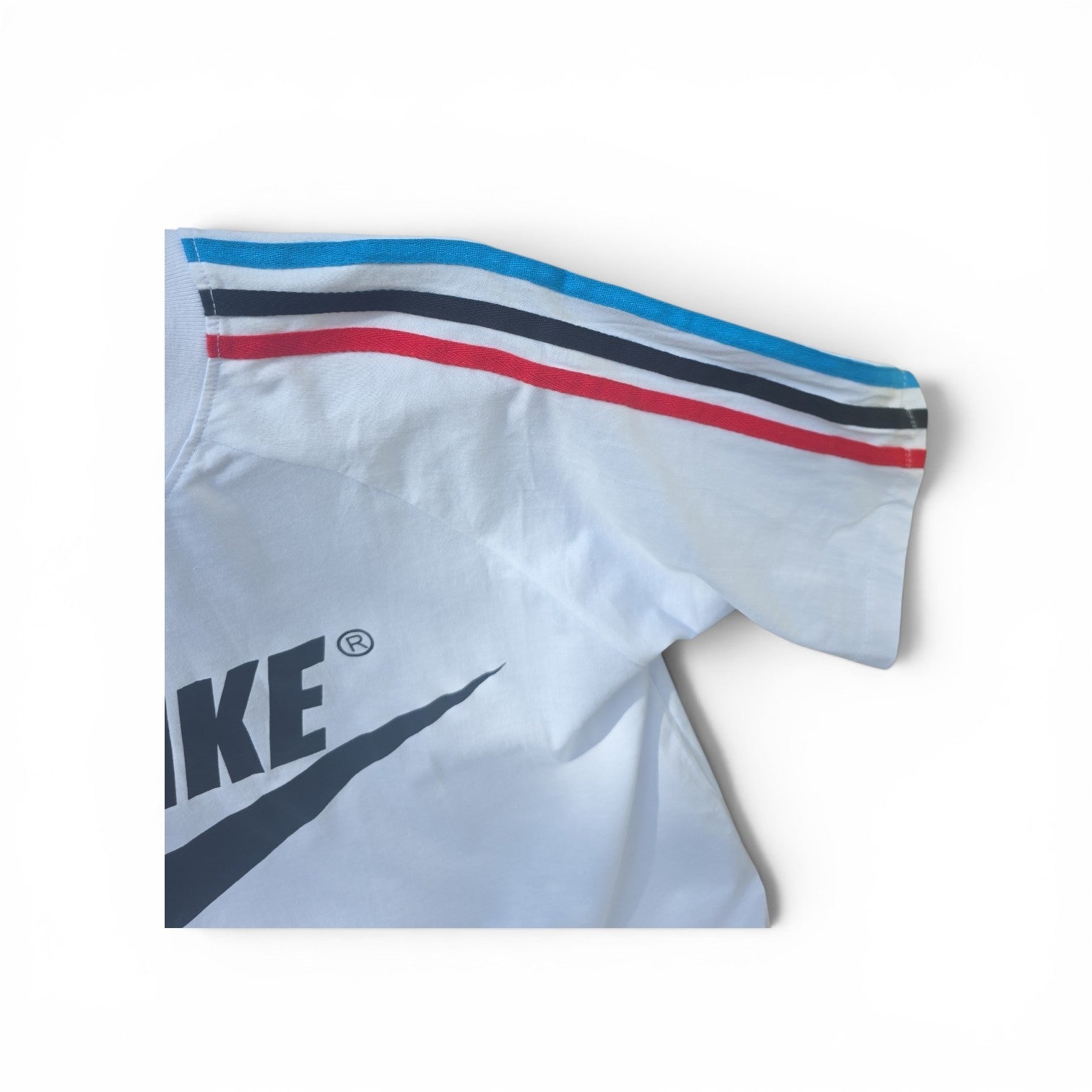 Men's White Sporty T-Shirt | Color Block Stripe Shoulders | Size 2XL (Fits L) | New