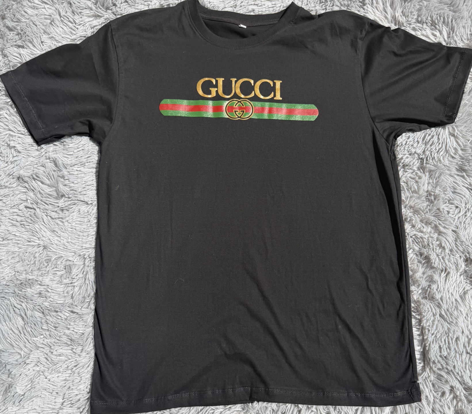 Unisex Black Boxy Streetwear Cotton T-Shirt | Gold, Green & Red Lettering | Fits L/XL | New