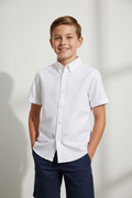 Boy wearing Lands' End white oxford shirt