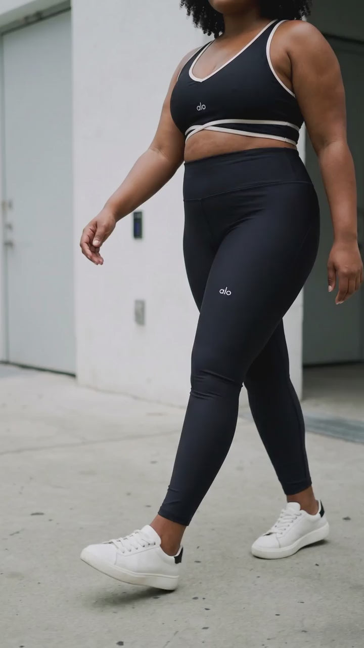 Women's Black Yoga Set | Padded Sports Top & High-Stretch Leggings | Size L/XL | New