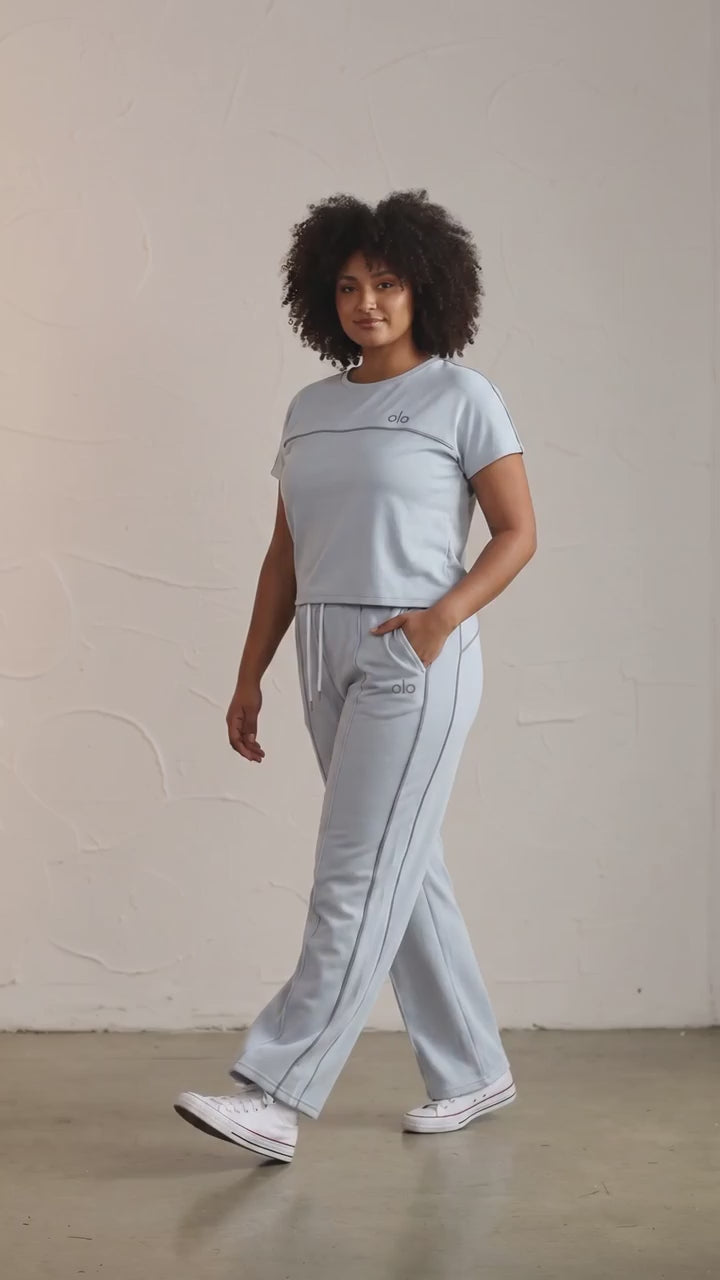 Yoga Baby Blue Two-Piece Set - Cropped Tee & Wide Leg Pants (XL)