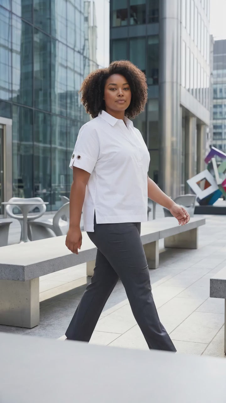 Women's Chico's No Iron Stretch Short Sleeve Blouse Top | White | Chico's Size 3 (XL/16)