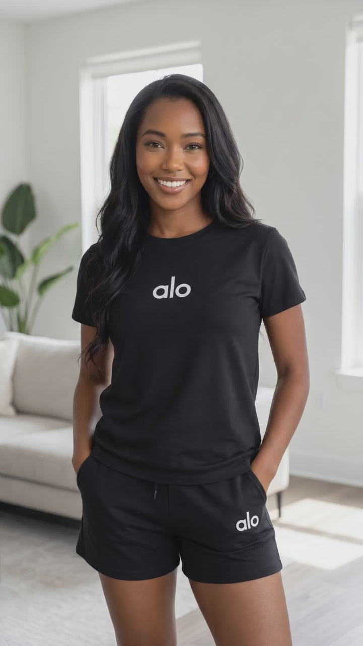 Women's Black Lounge Set | Boxy Tee & Shorts | White Lettering | Size Large | NWT