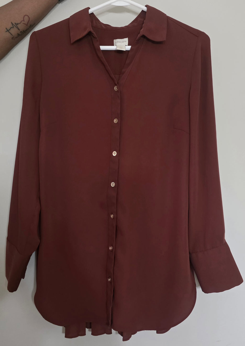 Women's Brown Flowy Button-Down Tunic Blouse | Size Small | Lightweight Casual Top