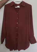 Women's Brown Flowy Button-Down Tunic Blouse | Size Small | Lightweight Casual Top