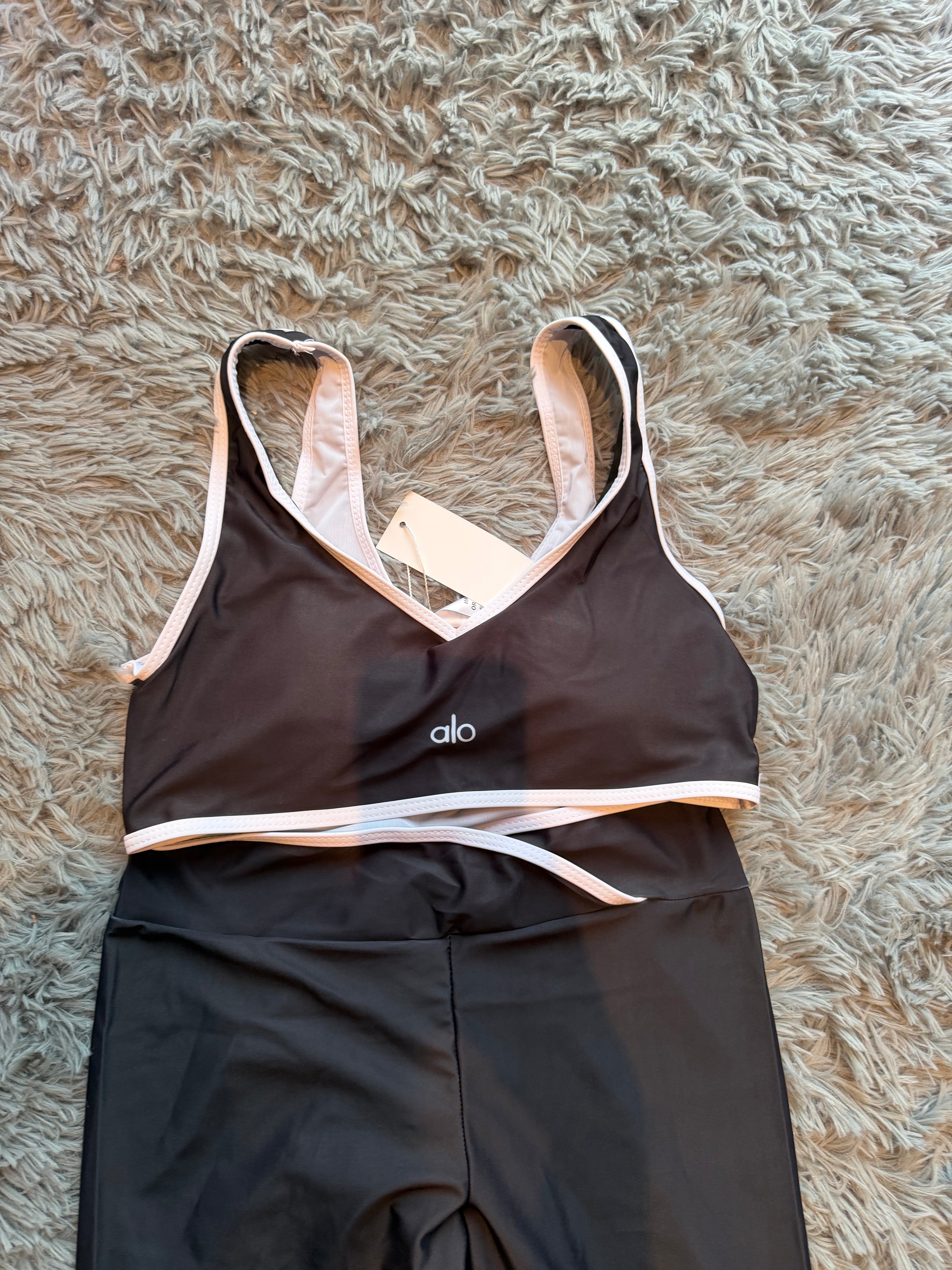 Women's Black Yoga Set | Padded Sports Top & High-Stretch Leggings | Size L/XL | New