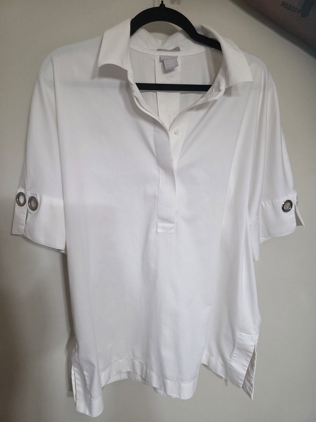 Women's Chico's No Iron Stretch Short Sleeve Blouse Top | White | Chico's Size 3 (XL/16)