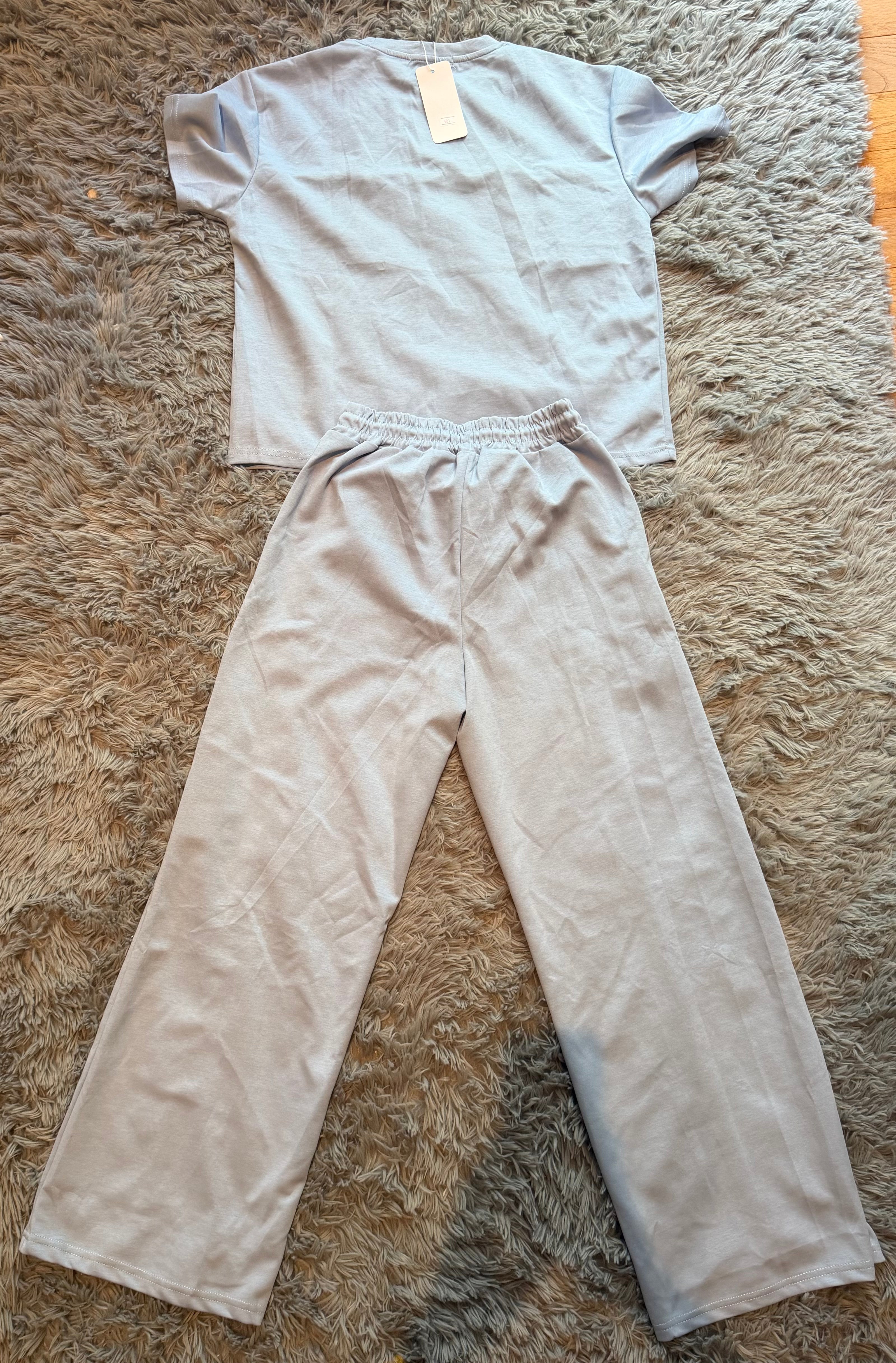 Yoga Baby Blue Two-Piece Set - Cropped Tee & Wide Leg Pants (XL)