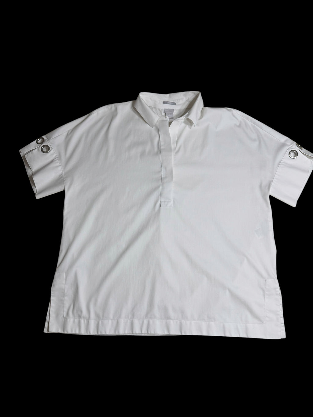 Women's Chico's No Iron Stretch Short Sleeve Blouse Top | White | Chico's Size 3 (XL/16)