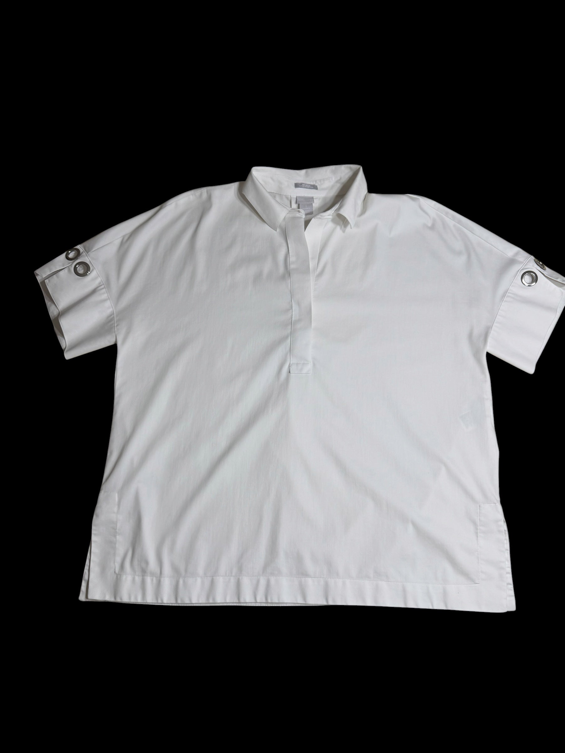 Women's Chico's No Iron Stretch Short Sleeve Blouse Top | White | Chico's Size 3 (XL/16)