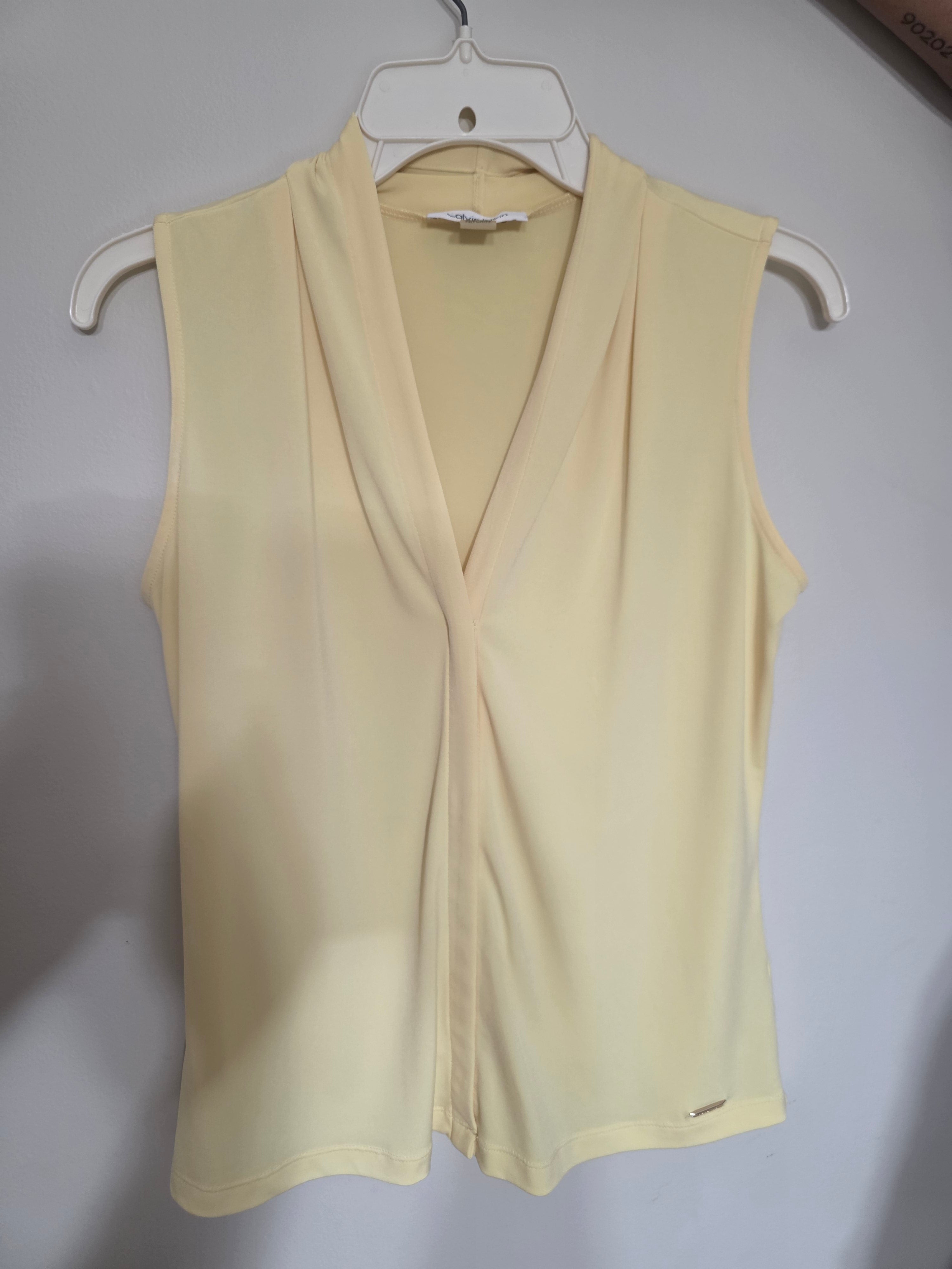Calvin Klein Women's Yellow Sleeveless V-Neck Top | Petite Small | Like New