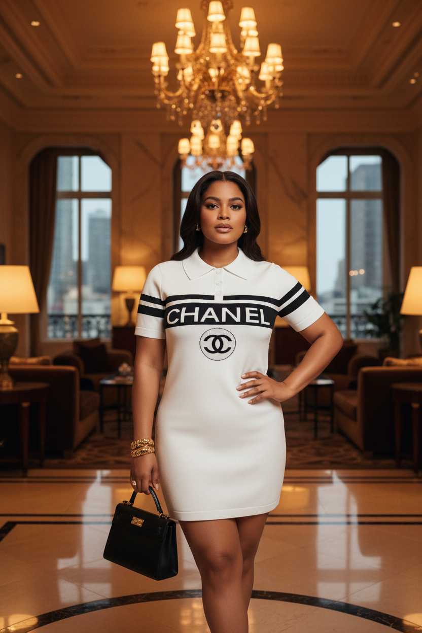 Women's Knitted Polo Dress - Luxe Full-Figured Model